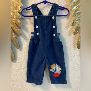 Vintage carters overalls blue corduroy, teddy bear sailboat